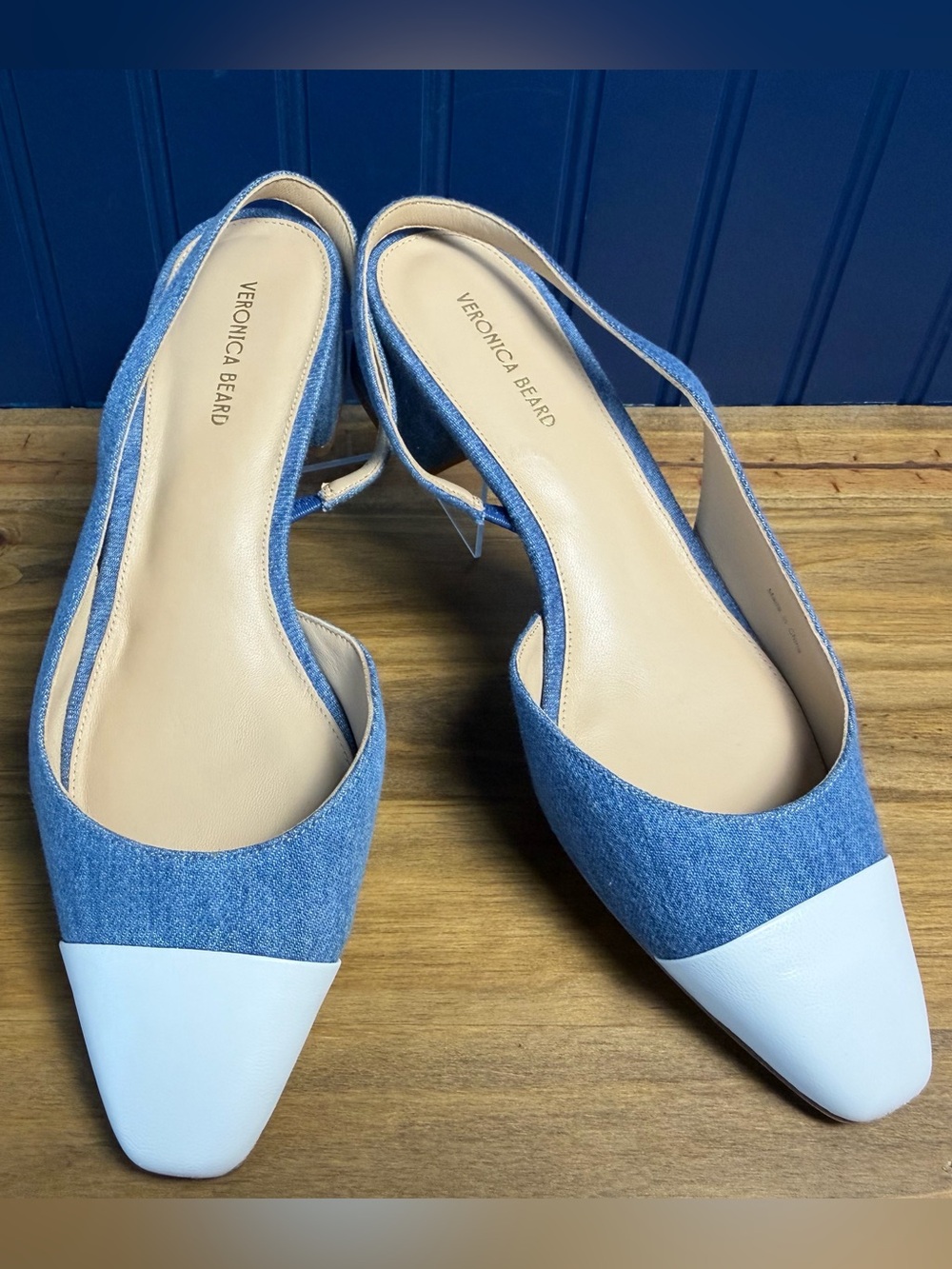 Veronica Beard Cecile Denim Coconut Cap Toe Slingback Flats Size 7